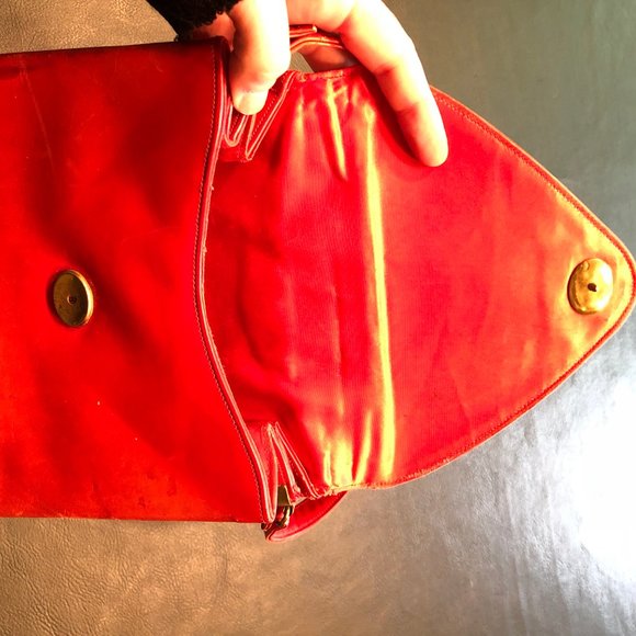 Vintage Small Structured Leather Top Handle Handbag Purse - Red / Orange / Rust - Picture 11 of 16